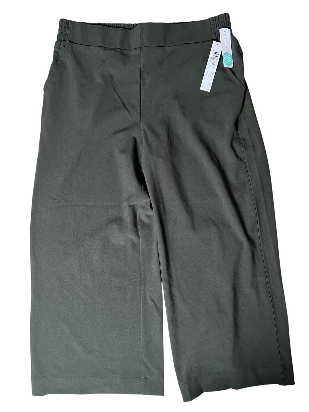 Stitch Fix Pants Womens XL Green Cropped Crepe Pull On Elastic Pockets Wide-Leg